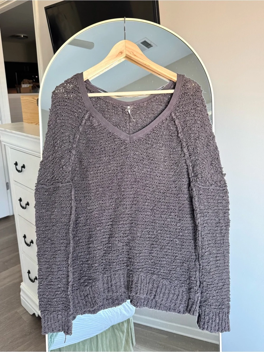 Free People Songbird Boucle Oversized Slouchy V-Neck Textured Sweater